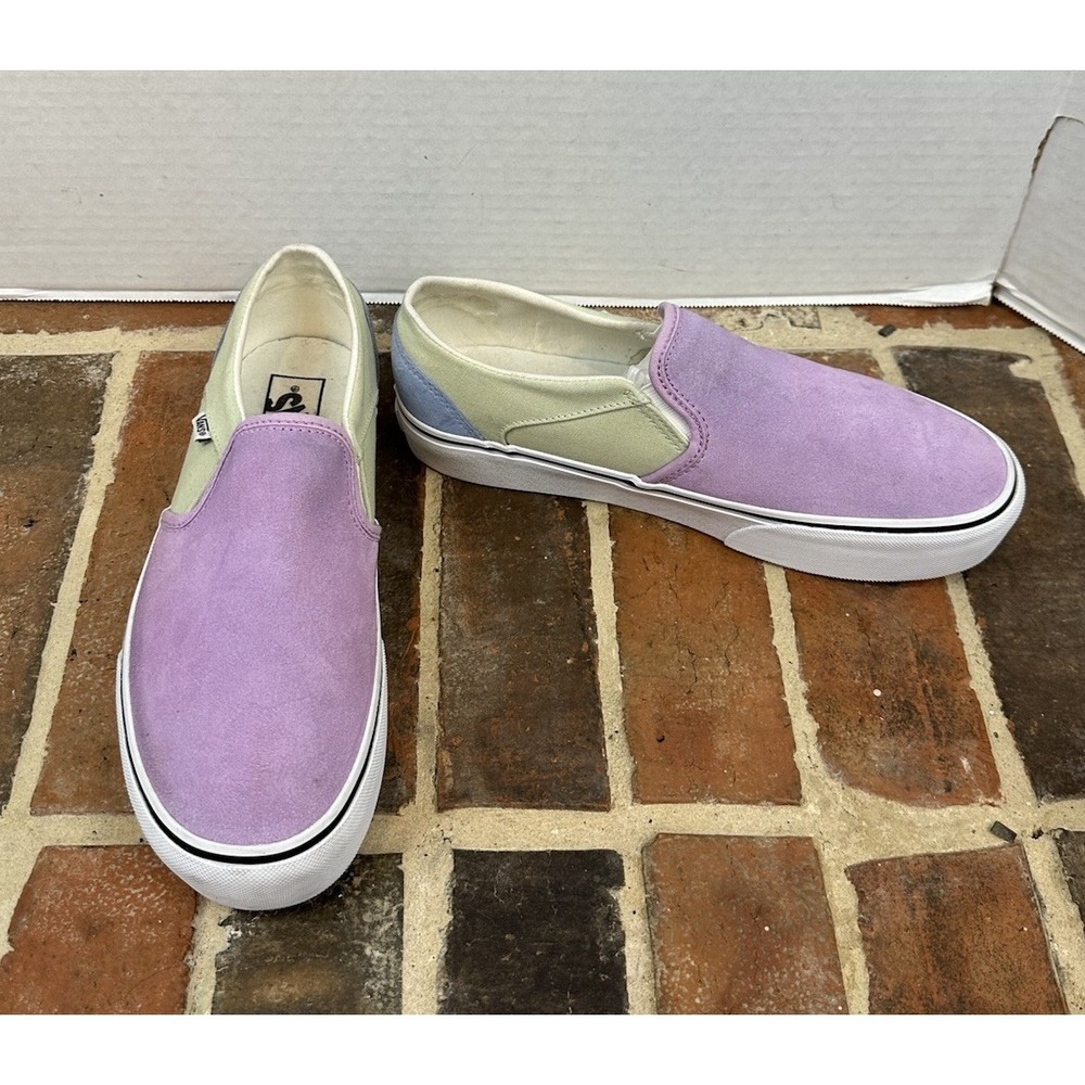 Vans Asher Platform Sneakers Pastel Pink Blue Mint Green Suede Slip-On Women 9.5